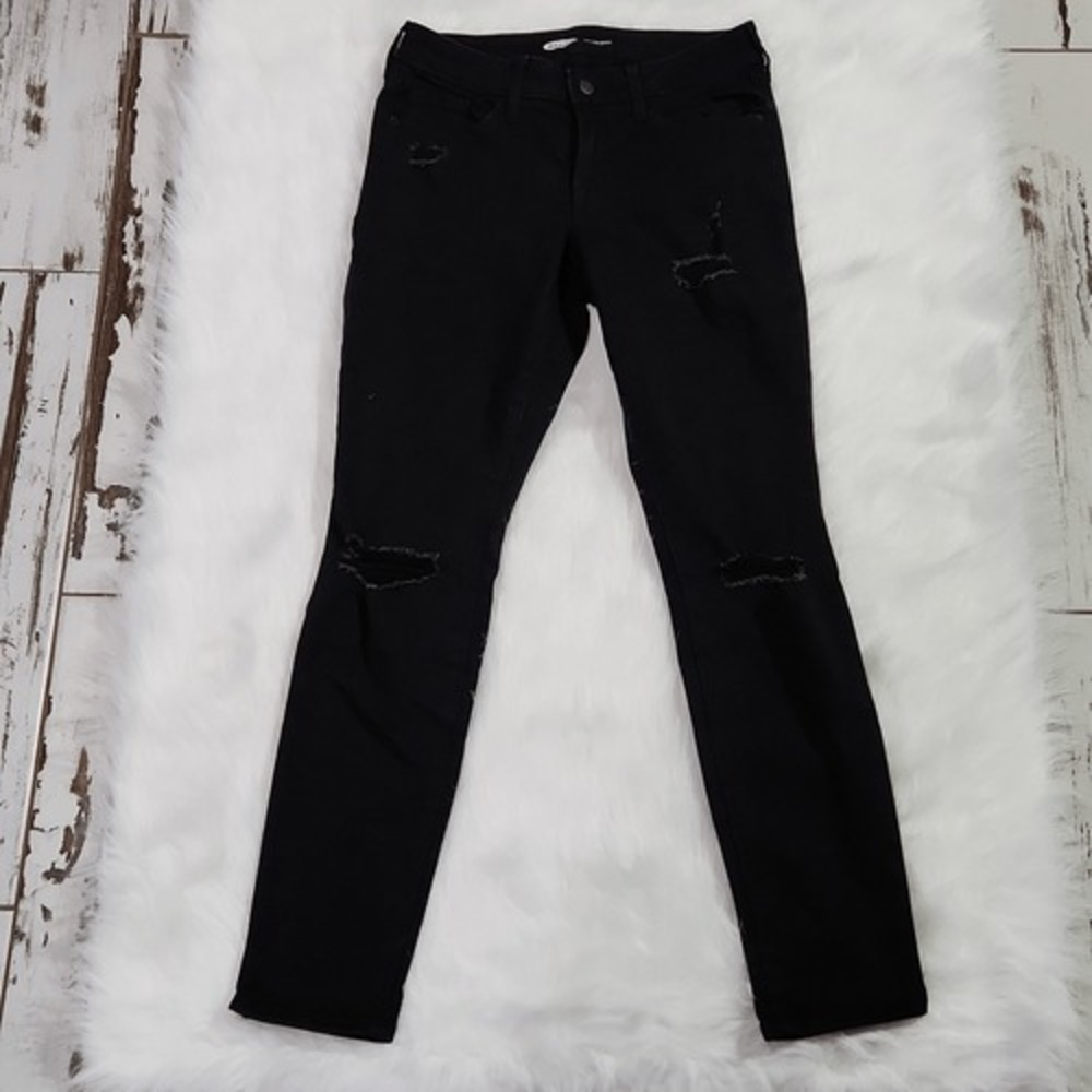 Old Navy -34 Mid-Rise Pop Icon Black Ripped Skinny Jeans 4 - Picture 1 of 9